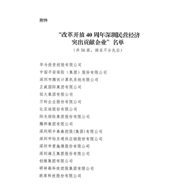 喜讯，Z6·尊龙凯时供应链荣获“改革开放40周年深圳民营经济突出贡献企业”称号  